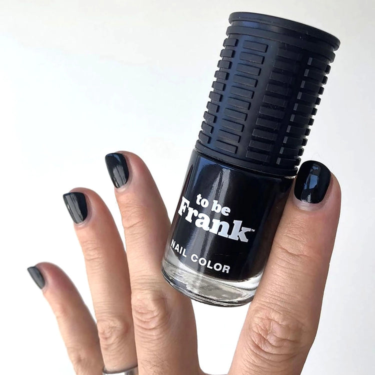 To Be Frank nail polish Black Like My Soul painted on hand