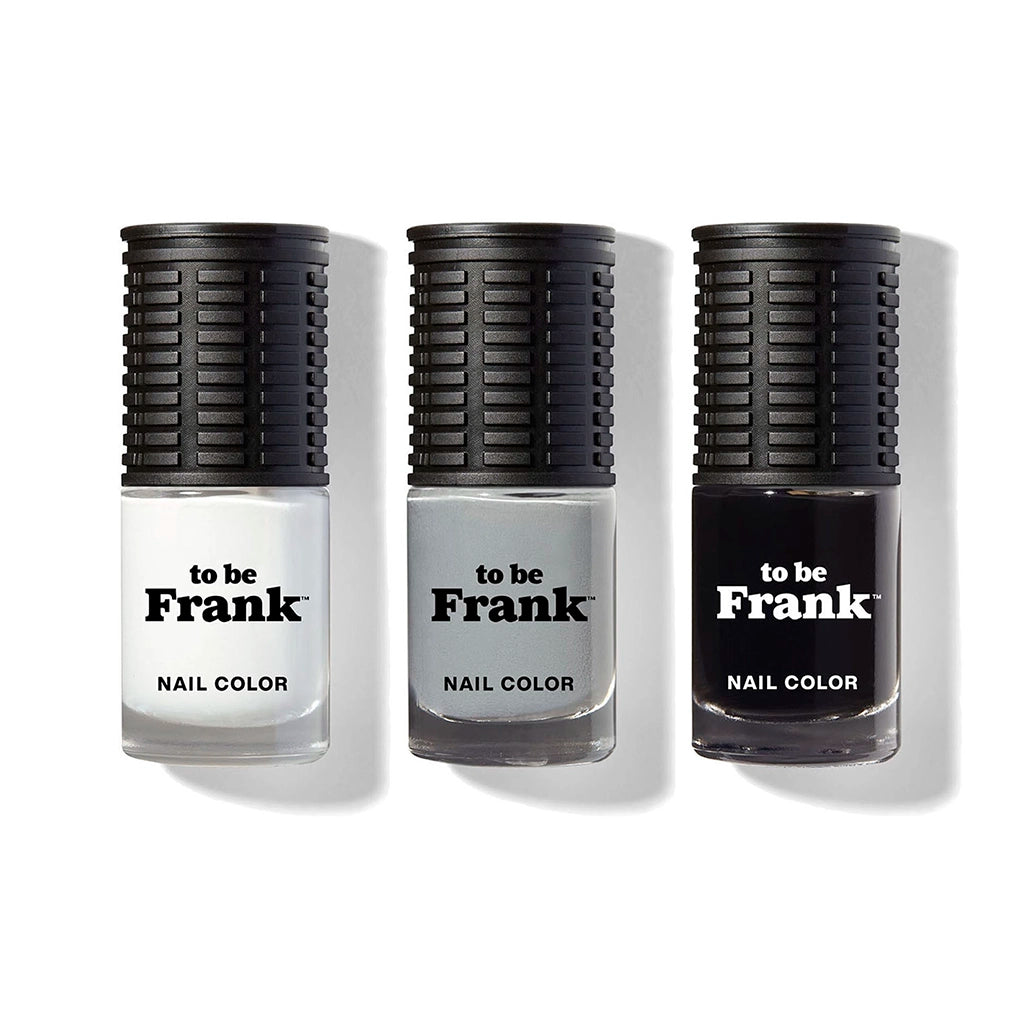 To Be Frank nail polish 3 bottle set named The Basics containing white, gray and black nail colors