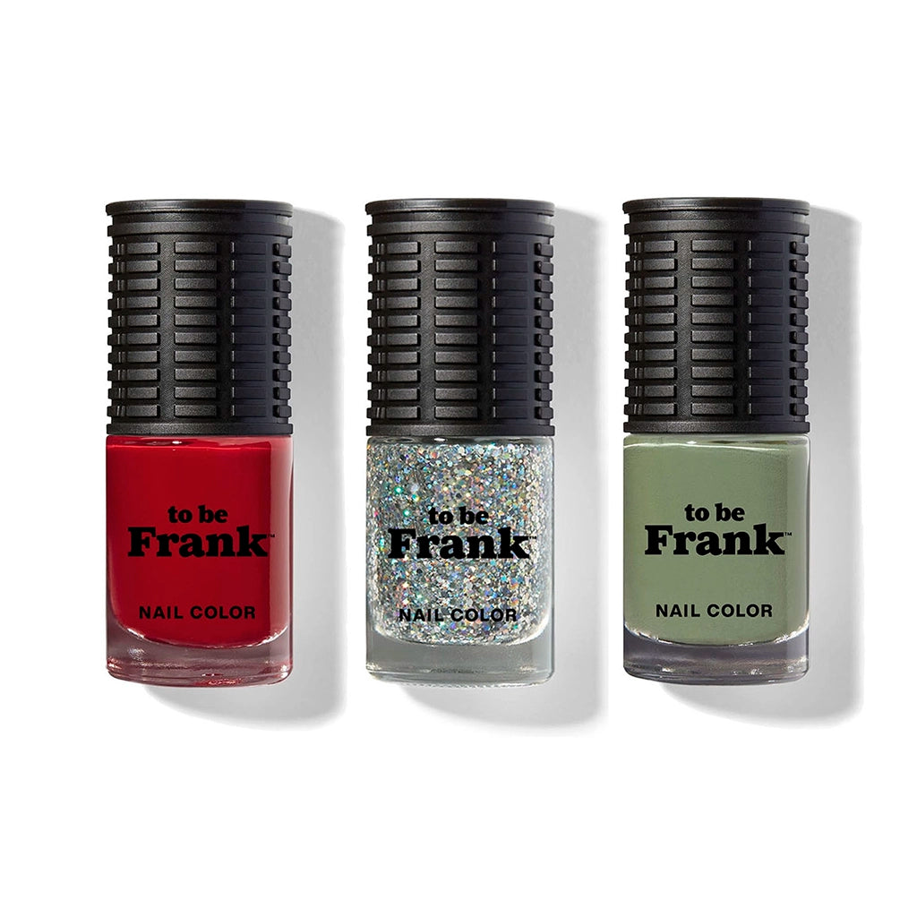 To Be Frank nail polish set with 3 colors: red, green and glitter