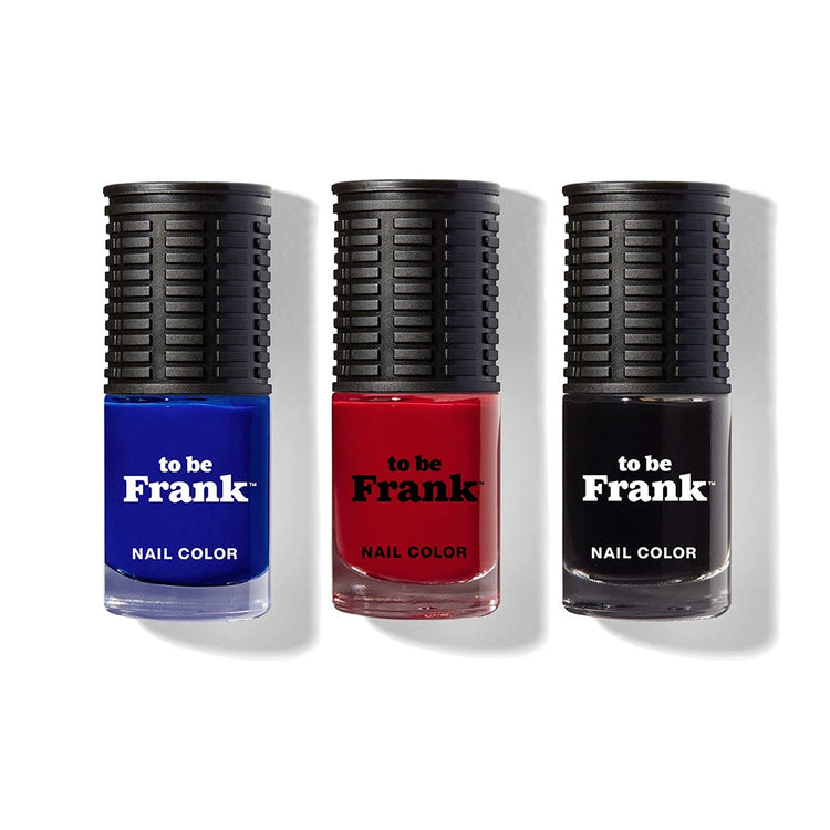 To Be Frank three bottle nail polish set in dark blue, red and black